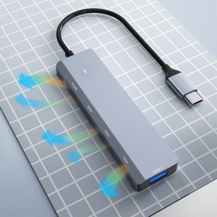 ADS-311C Support PD 100W Fast Charging Converter 5 Port Hub Type-C Hub Adapter, ADS-311C(Grey)