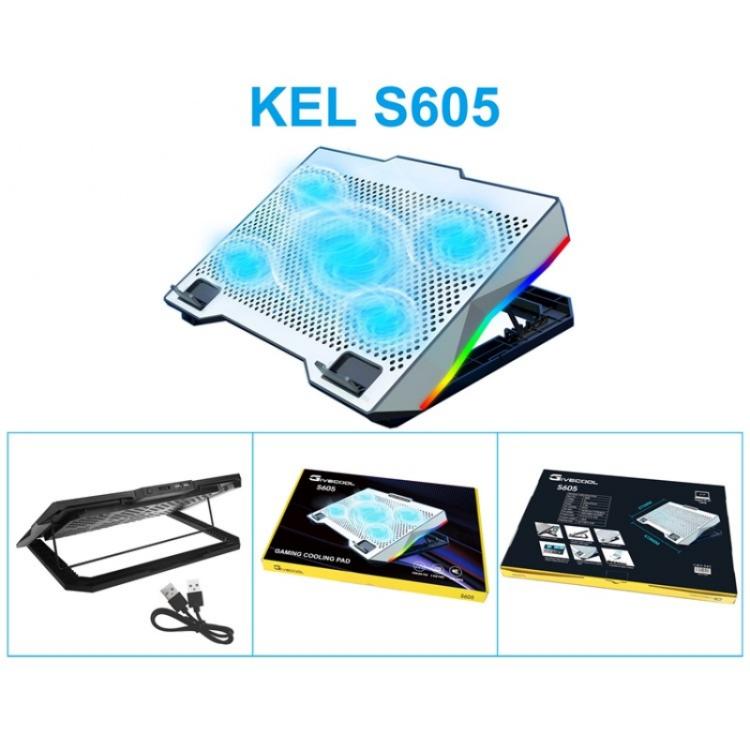 S605 RGB Light 5 Silent Fans Adjustable Height Stand Gaming Laptop Cooling Pad, S605