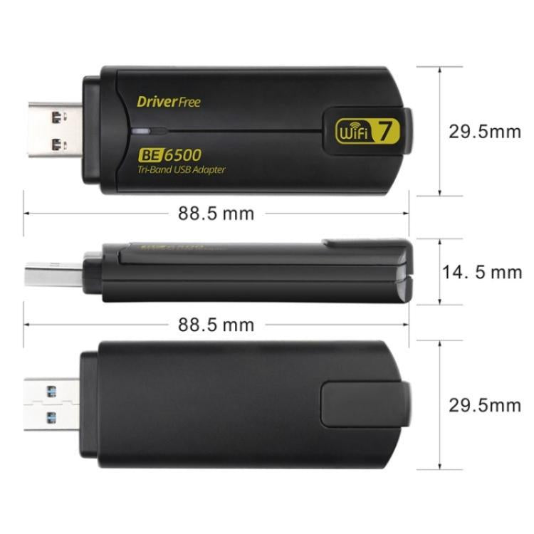 BE6500 Wireless Network Card Driver Free 6500M Tri Band WiFi 7 USB 3.0 Adapter for PC, BE6500