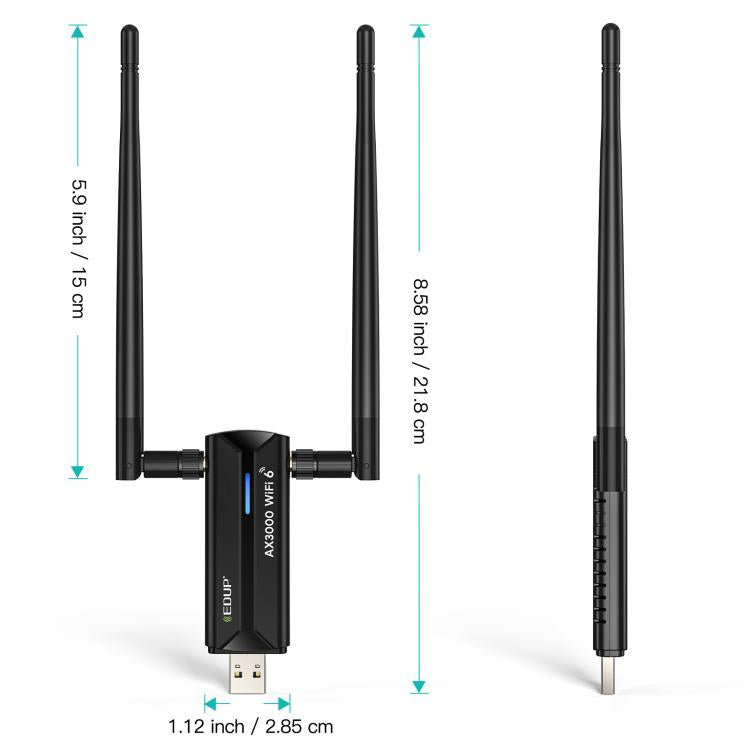 EDUP EP-AX1672 AX3000 USB 3.0 Wireless WiFi 6E Adapter 802.11g High Power Wireless USB Adapter 2.4GHz & 5GHz & 6GHz with Chipset MT7621AU