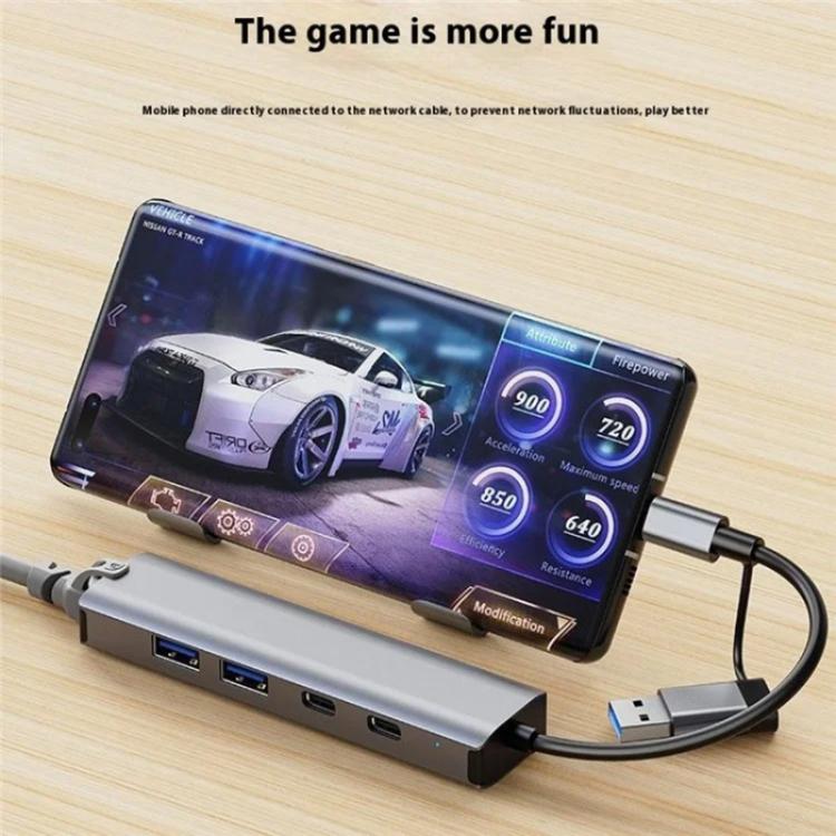 2503 Gigabit RJ45, 2 x USB3.2, USB-C2.0, USB-C3.2, DC5V 6 in 1 Docking Station USB / Type-C Hub, 2503