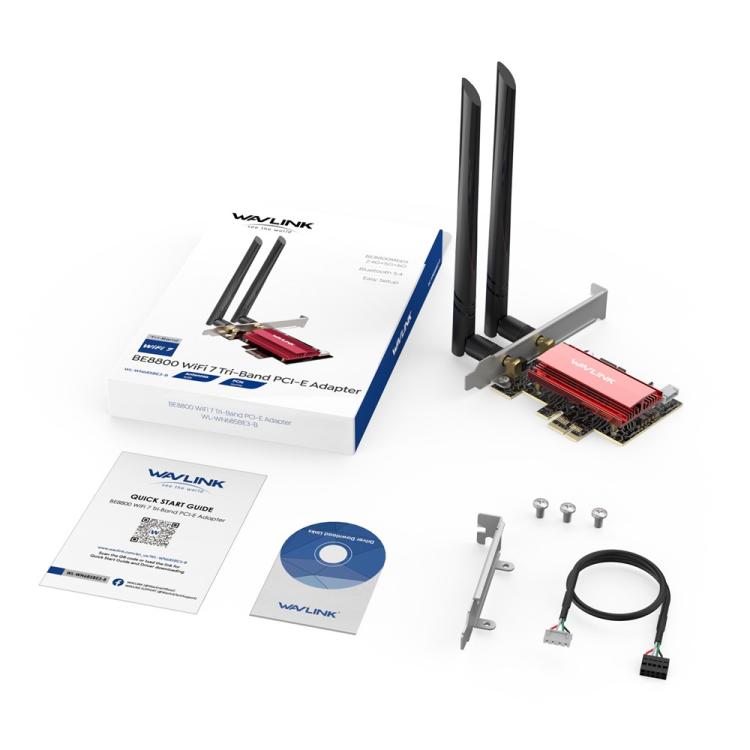 WAVLINK WN685BE3-B BE8800 2.4GHz 5GHz 6GHz WiFi 7 Tri-Band PCI-E Wireless Network Card, WN685BE3-B