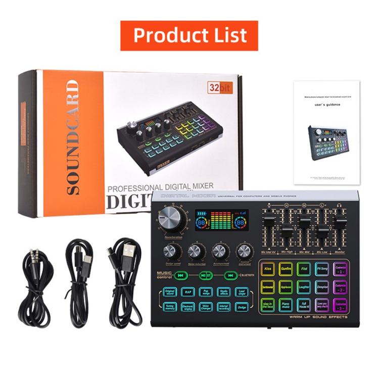 X9 48V Phantom Power Bluetooth Audio Mixer 4-Channel USB Sound Card Voice Changer, X9