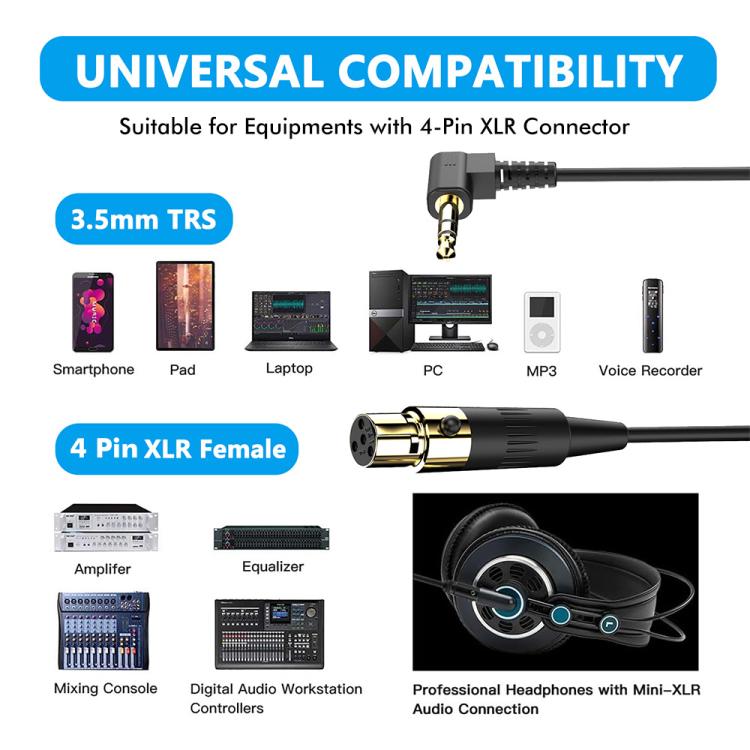 JUNSUNMAY 3.5mm Stereo Male to 4 Pin XLR Female Mixer Spring Extension Adapter Cable, Length: 0.5m, 3.5mm Stereo Male to 4 Pin XLR Female