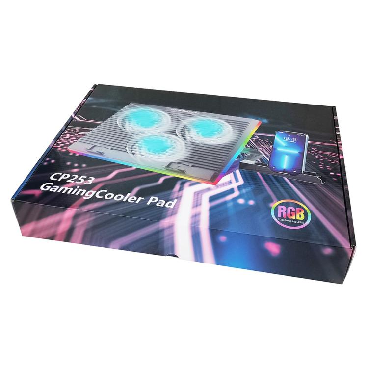 CP253 For Notebook Laptop Cooling Pad 3 Fans RGB Adjustable Height Cooling Stand, CP253