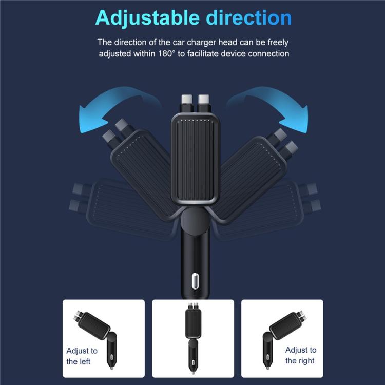 C88 With Dual Retractable Cable Bluetooth 5.3 USB Car Charger Cigarette Lighter Adapter, C88
