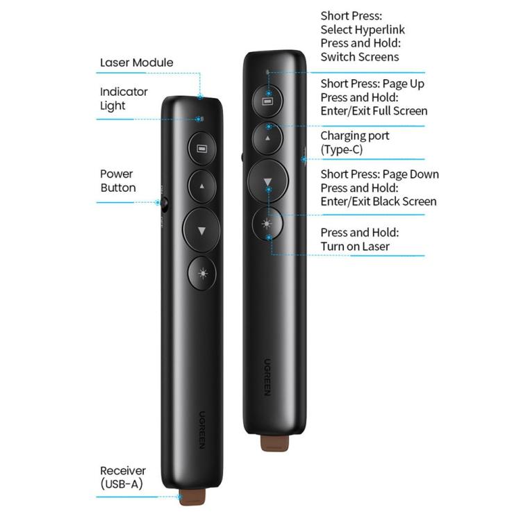 UGREEN LP479 50654 2.4GHz Wireless Remote Laser Pointer PPT Presenter