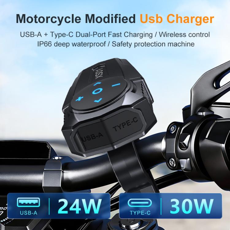 54W Waterproof Motorcycle Phone Charger USB-A & Type-C Handlebar Charger with Bluetooth Controller