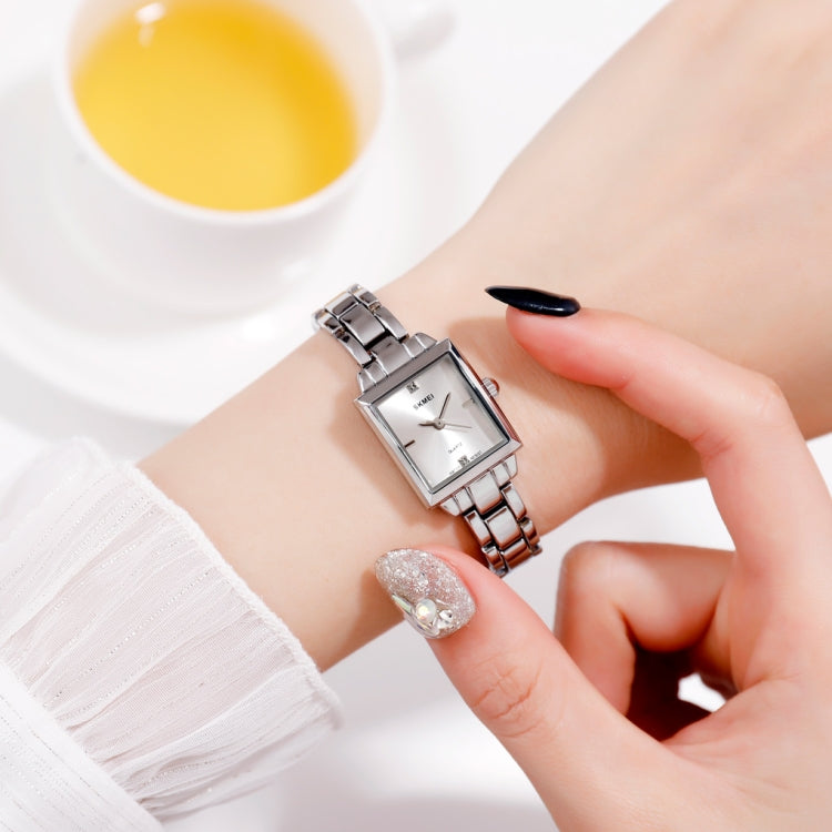 SKMEI 1407 Business Fashion Watch with Diamonds Delicate and Elegant Square Zinc Alloy Quartz Watch for Women, Rose Gold, Silvery