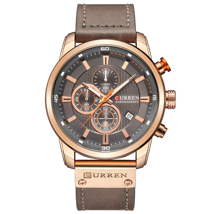 CURREN M8291 Chronograph Watches Casual Leather Watch for Men, White case blue face, White case black face, Black case blue face, Black case black face, Rose case coffee face, Rose case gray face