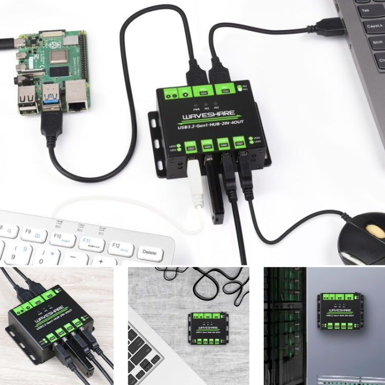 Waveshare 23929 USB HUB, Extending 4 X USB 3.2 Ports, Switchable Dual Hosts, Multi Protections, 23929