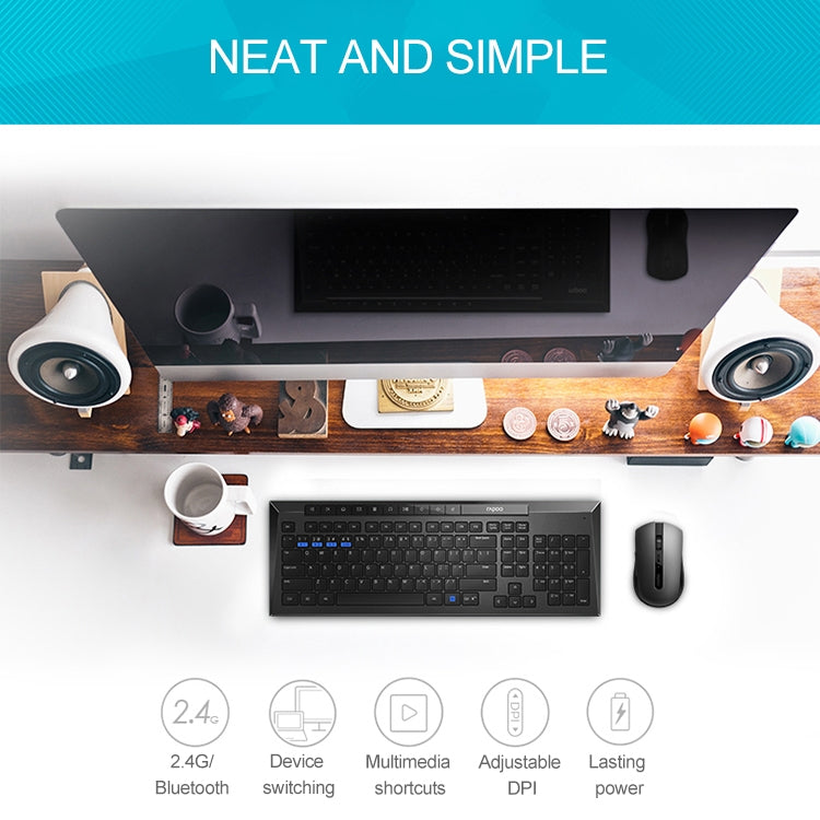 Rapoo X336M Wireless Mouse and Keyboard Set, Black, White