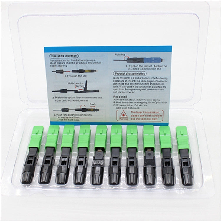 10 PCS FTTH SC APC Single-Mode Fiber Optic Quick Connector