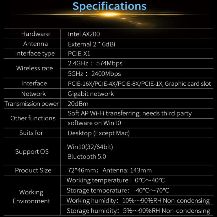 COMFAST Gaming Game 3000Mbps Gigabit Dual-Frequency Wireless Desktop Computer PCIE Wireless Network Card, AX200, AX200 PRO