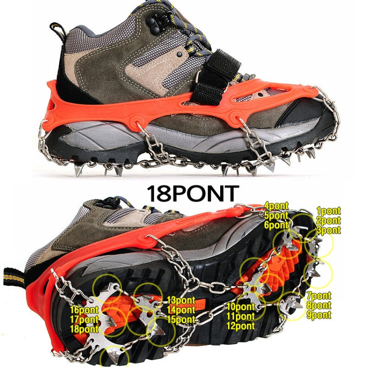 Outdoor 18-Tooth 430 Stainless Steel Crampons Snow Hiking Shoes Spikes Non-Slip Shoe Covers,SIze:, 18-Tooth M (Orange), 18-Tooth L (Black)