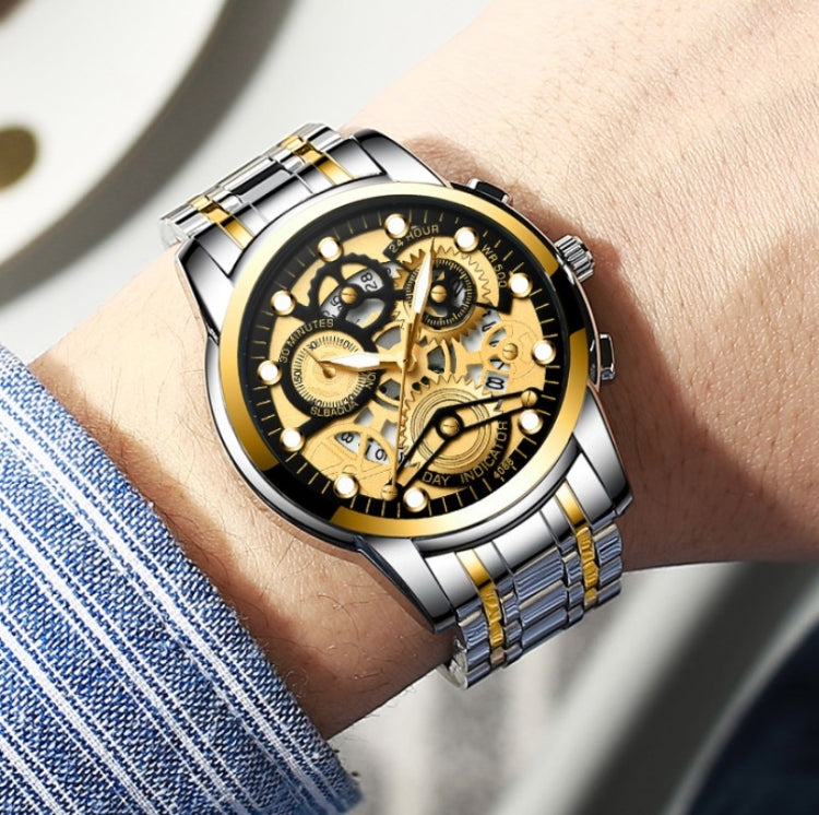 FNGEEN 4088 Men Hollow Quartz Watch Student Waterproof Luminous Watch, Full Gold Gold Surface, Full Gold Black Surface, Black Steel Black Surface White Nails, Black Steel Black Surface Gold Nails, Gold And Gold Surface, Gold Black Surface