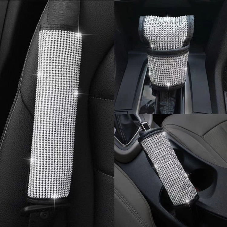2 PCS Car Diamond-Studded Interior Products Personalized Protective Sleeve, Shoulder Guard, Handbrake Cover, Gear Cover, Parking Space Pull Cover