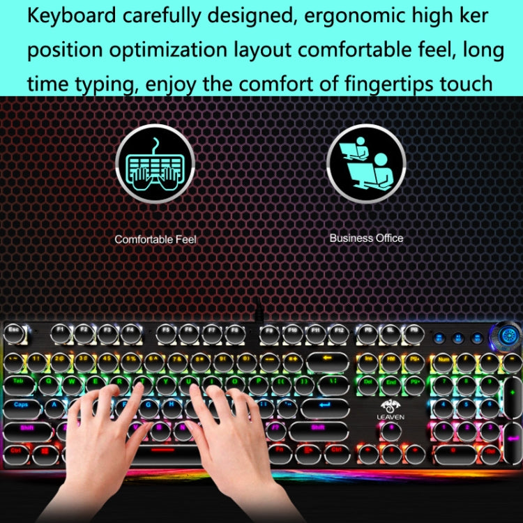 LEAVEN K990 Knob Version 104 Keys Office Computer Game Mechanical Green Axis Wired Keyboard, Cabel Length:1.8m, White, Black