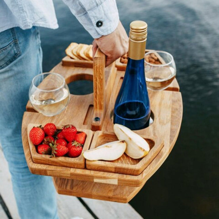 Portable Picnic Wooden Wine Glass Holder Detachable Wine Table, Camping Table with Handle