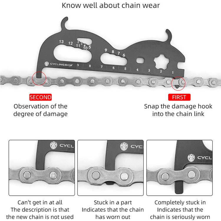 CYCLINGBOX Mountain Bicycle Chain Wear Measuring Ruler Measuring Chain Ruler Inspection Tool, CYCLINGBOX Measuring Ruler