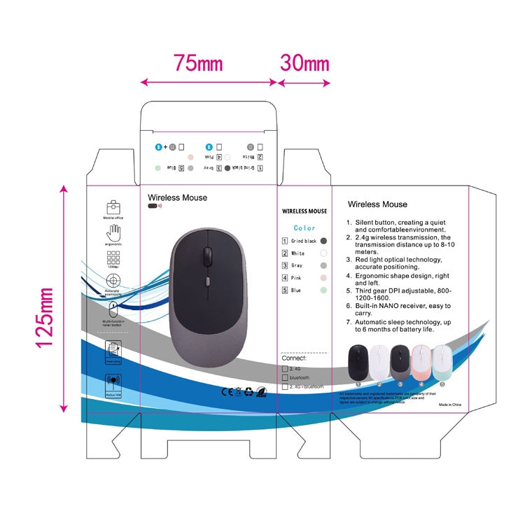 M030 4 Keys 1600DPI Laptop Office Mute Mouse, Style:, Wireless (Ink Green), Wireless (Blue), Wireless (Pink), Wireless (Gray), Wireless (White), Wireless (Black), Double Mode (Ink Green), Dual Mode (Pink), Double Mode (Gray), Double Mode (White)...
