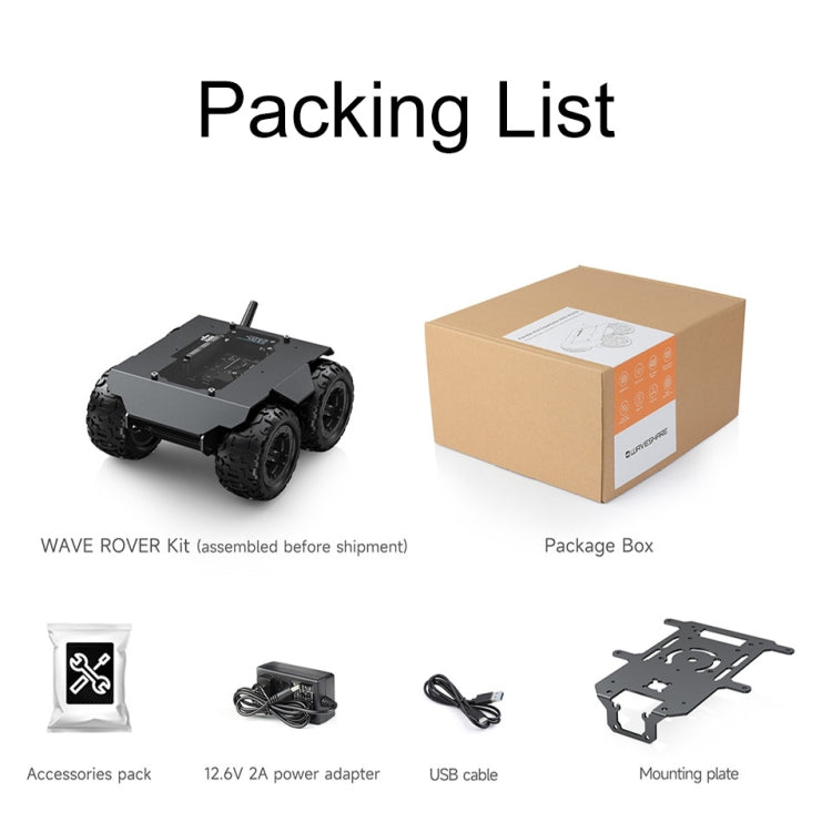Waveshare WAVE ROVER Flexible Expandable 4WD Mobile Robot Chassis, Onboard ESP32 Module, US Plug, EU Plug, UK Plug
