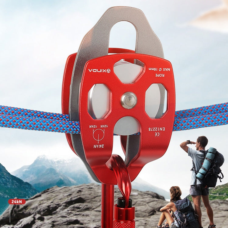 XINDA XD-8613 Outdoor Rock Climbing Jungle Rope Overhead Crossing Side Plate Double Pulley, Red, Black