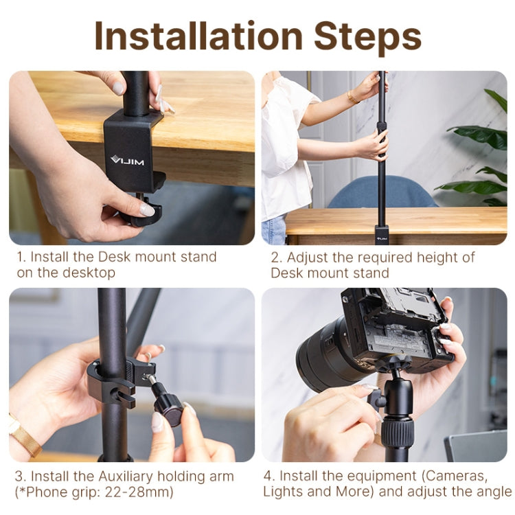 Vijim LS02 Live Desktop Extension Arm Light Stand For Ring Light DSLR Camera, Vijim LS02