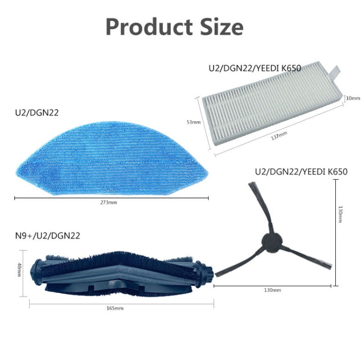 Accessories For Ecovacs Deebot U2/DGN22, Main Brush, 2 Pairs Side brush, 2 PCS Filter, 2 PCS Rag, 16 In 1 Set