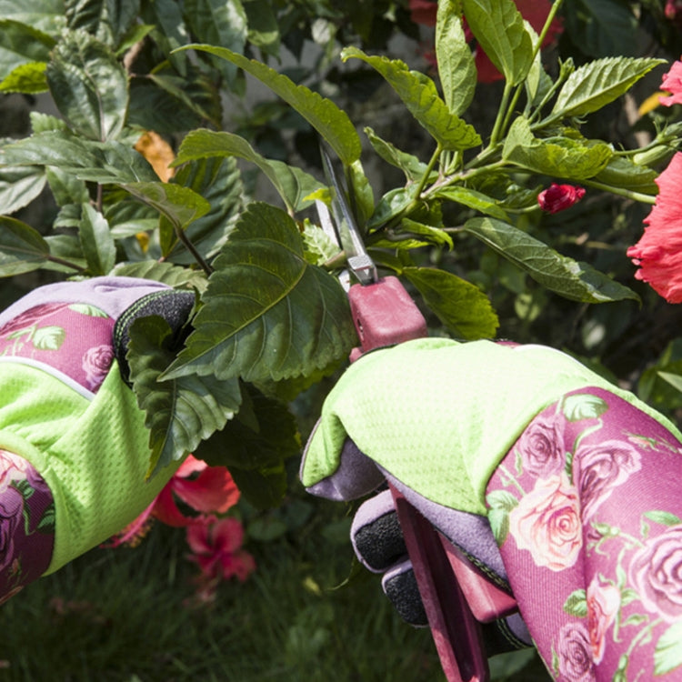 Gardening Stab Resistant Print Sleeve Wrist Extended Gloves, Green, Pink