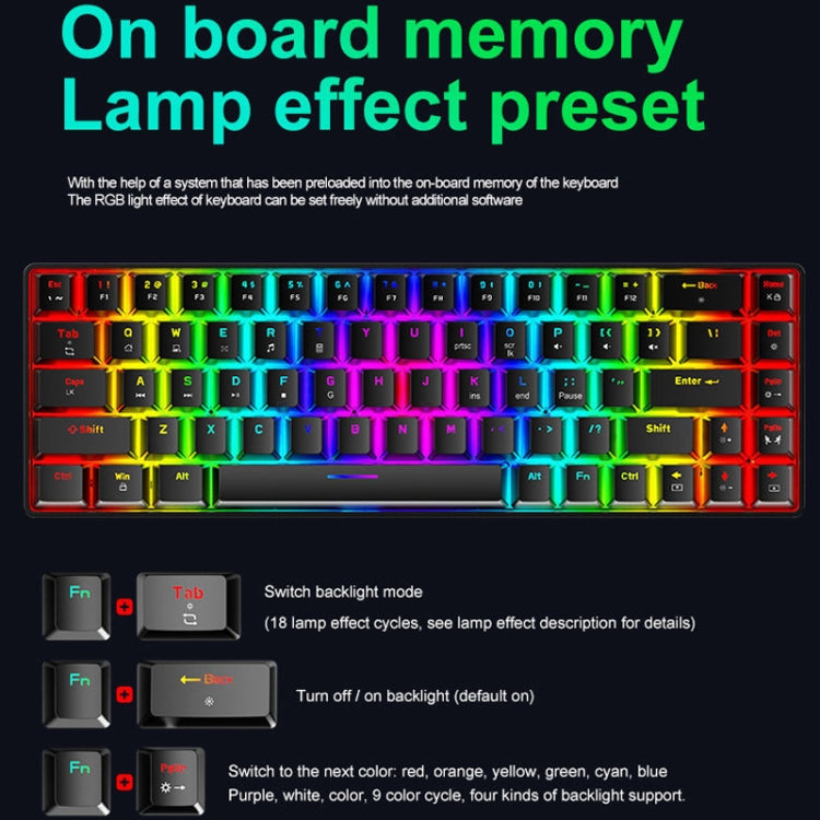 ZIYOU LANG T8 68 Keys RGB Luminous Gaming Mechanical Keyboard, Cable Length:1.6m, T8 White Green Shaft, T8 White Red Shaft, T8 Blue Green Shaft, T8 Pink Green Shaft, T8 Black Green Shaft, T8 Black Tea Shaft