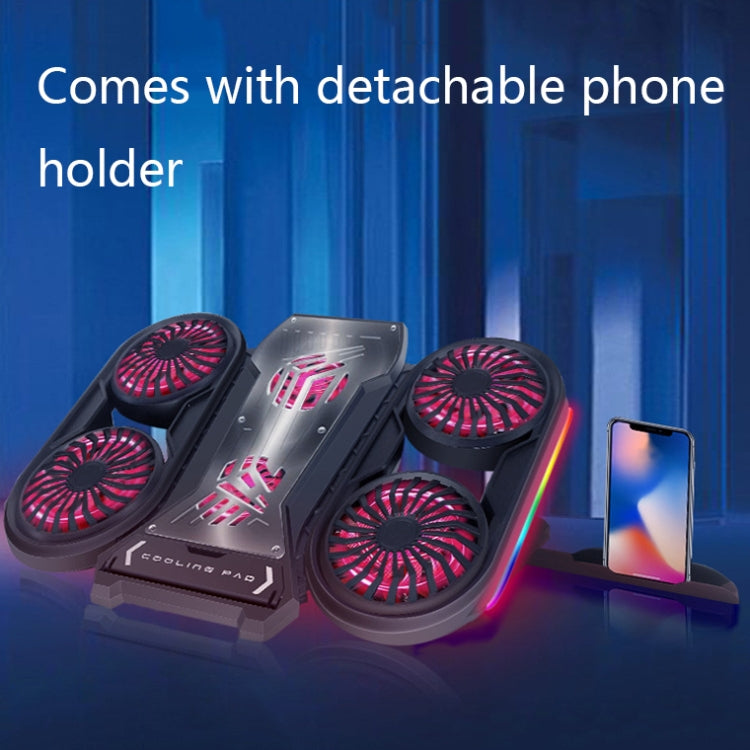 NUOXI Q6 RGB Lighting Effect Laptop Radiator with Phone Holder, Red, Blue
