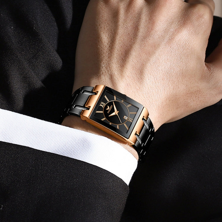 FNGEEN 3627 Waterproof Calendar Men Square Watch, Full Gold Black Surface, Full Gold Gold Surface, Black Belt Rose Shell Black Surface, Black Belt Gold Shell Black Surface, Black Belt Black Shell Black Surface, White Steel White Surface