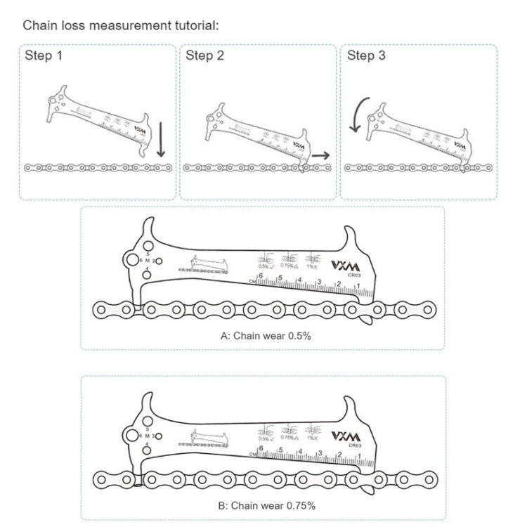 2 PCS VXM 3 In 1 Stainless Steel Mountain Bike Road Bike Chain Gauge, VXM Bike Chain Gauge
