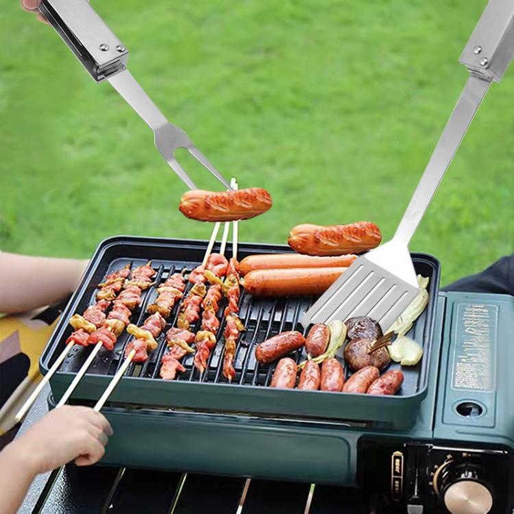 3 In 1 Stainless Steel Frying Tongs Knife Fork Foldable Portable BBQ Tool Combination
