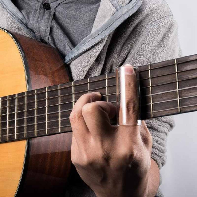 Metal Electric Guitar Glide Pipe Glass Guitar Glide Stick Finger Set, Silver+Transparent