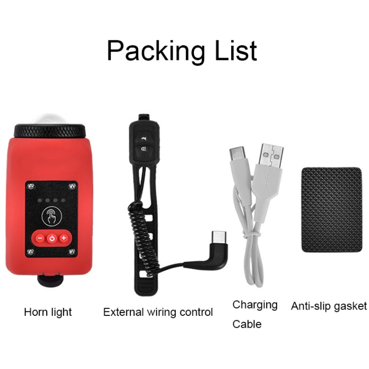 2 In 1 Bicycle Rechargeable Waterproof High Decibel Bell with Highlight Light, Black, Red, Blue