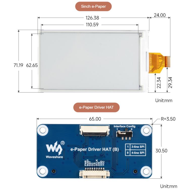 Waveshare 5inch E-Paper Display 960×552 Resolution, SPI Interface Compatible With Raspberry Pi GPIO, Display Only