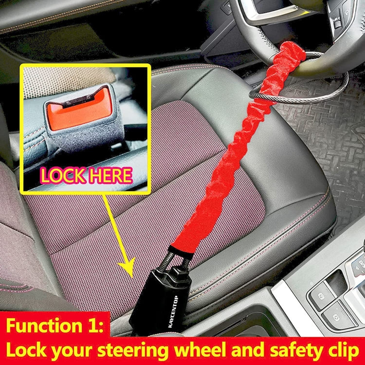 S308 Car Steering Wheel Wire Rope Lock Security Anti-theft Locks, S308 Black, S308 Red, S308 Yellow