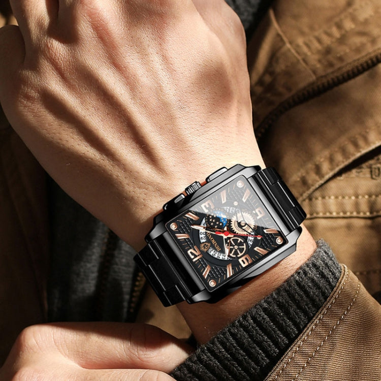 BINBONG B6575 Men Vintage Square Multifunctional Waterproof Luminous Quartz Watch, Black-Rose Gold-Black-Rose, Black-Black-Black-White, Black-Black-Black-Rose, Full Gold-Black, White-Black, Brown Leather-Rose Gold-Black, Black Leather-Rose Gold-Black