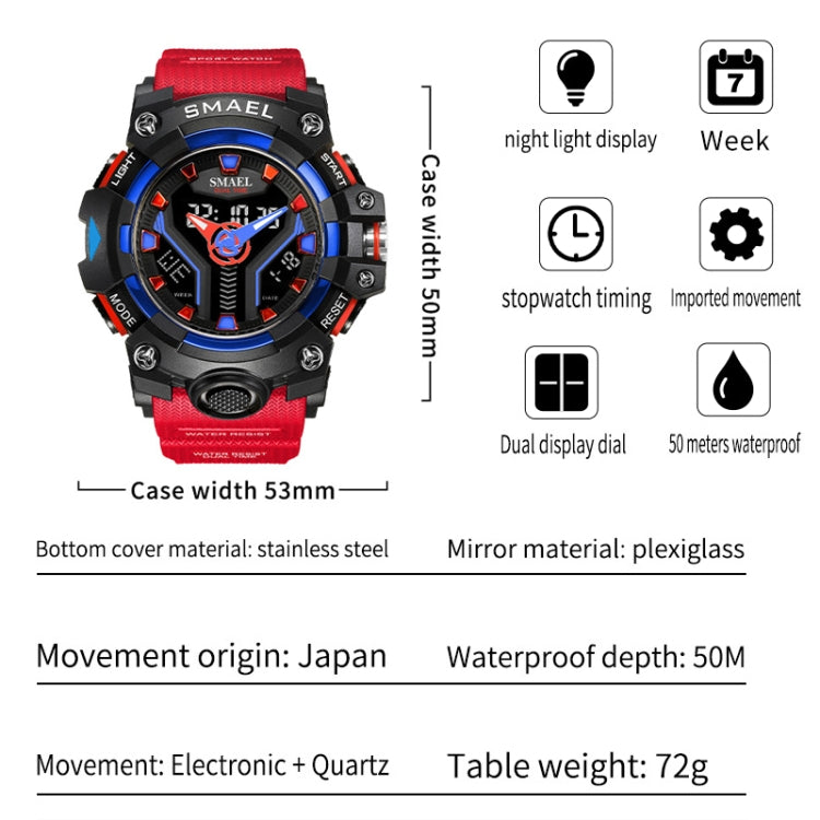 SMAEL 8075 Multi-function Waterproof Night Light Outdoor Watch