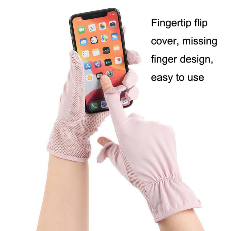 1pair Summer Sunscreen Breathable Thin Anti-ultraviolet Finger Fishing Ice Silk Gloves, Free Size