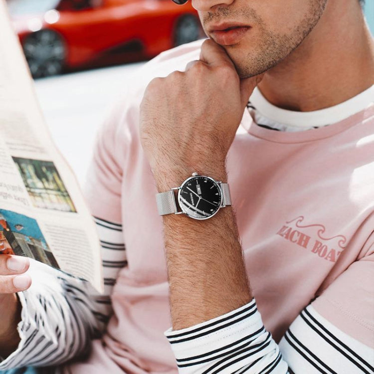 BINBOND B3820 30M Waterproof Ultra-thin Quartz Luminous Starry Watch, Black Net-Black-Starry, White Net-White-Starry, Black Leather-Black-Starry, Black Leather-White-Starry, Black Net-Rose Gold-Starry, Black Leather-Rose Gold-Starry