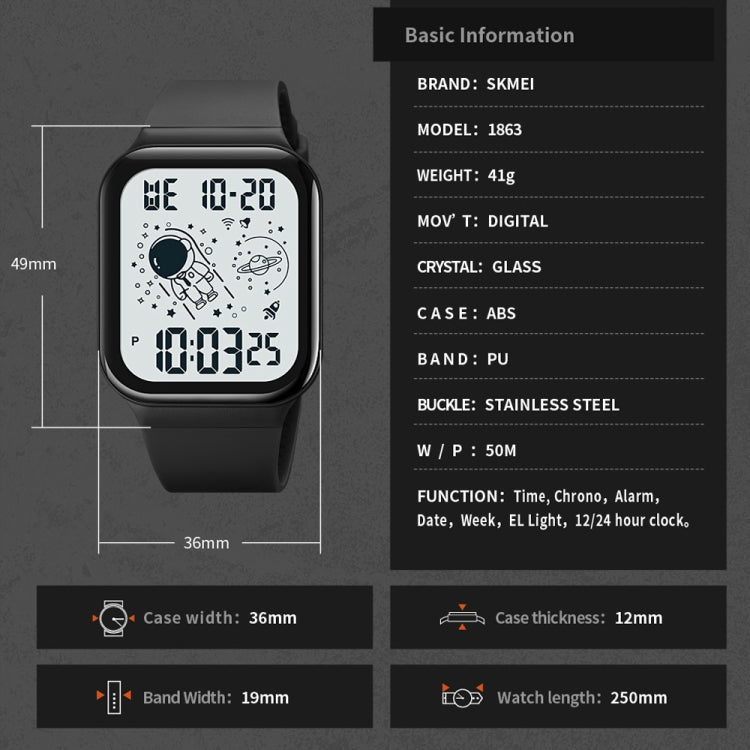 SKMEI 1863 Multifunctional Astronaut Student Digital Sports Square Watch, 1863, 1863 Pink White Machine, 1863 Pink Black Machine