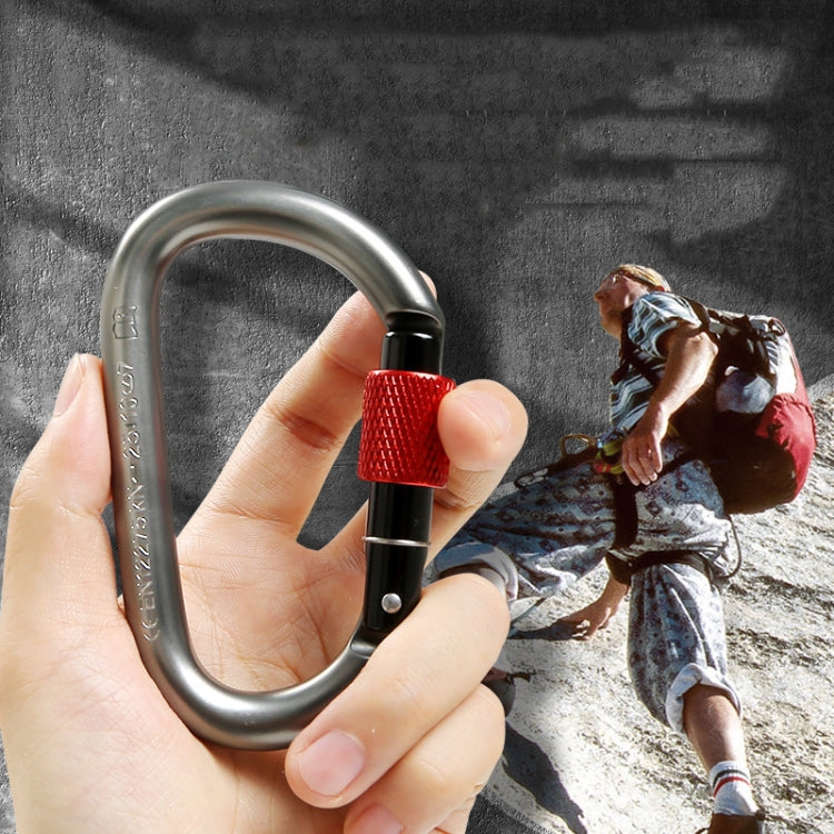 Xinda 25kN Climbing Carabiner Aluminum Alloy D-Shape Screw Gates Lock, 25kN Carabiner (Gray), 25kN Carabiner (Black)