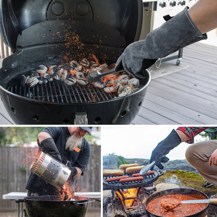 Cowhide BBQ Gloves Thickened Anti-hot Oven Welding Protection Gloves, A2415 16 inch Gray Black, A2416 14 inch Gray Black, A2416 14 inch Gray