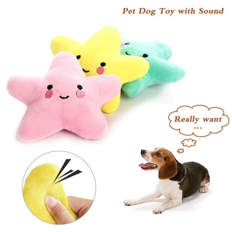 3pcs Pet Teething Toy Plush Starfish Sounding Toy, Yellow, Green, Pink