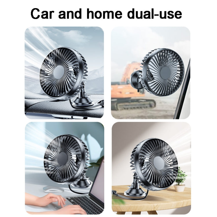 SUITU 12V/24V Mini Car Fan USB Charging Single Head Fan 360 Degree Cooling Fan, Suction Cup Model, Seat Back Model