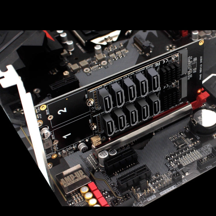 Double NVME Raid PCI-EX8 Split Card To SATA10 Port Transfer Card, 10 Port
