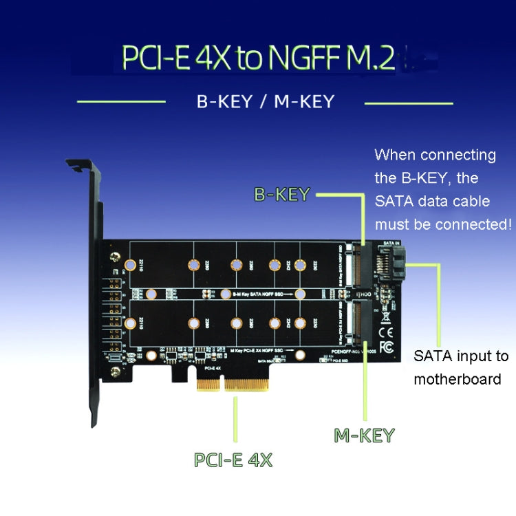 M.2 PCIe SSD Adapter Card PCIE 4x to M.2 Key M B Dual Interface Card, PCENGFF-N01